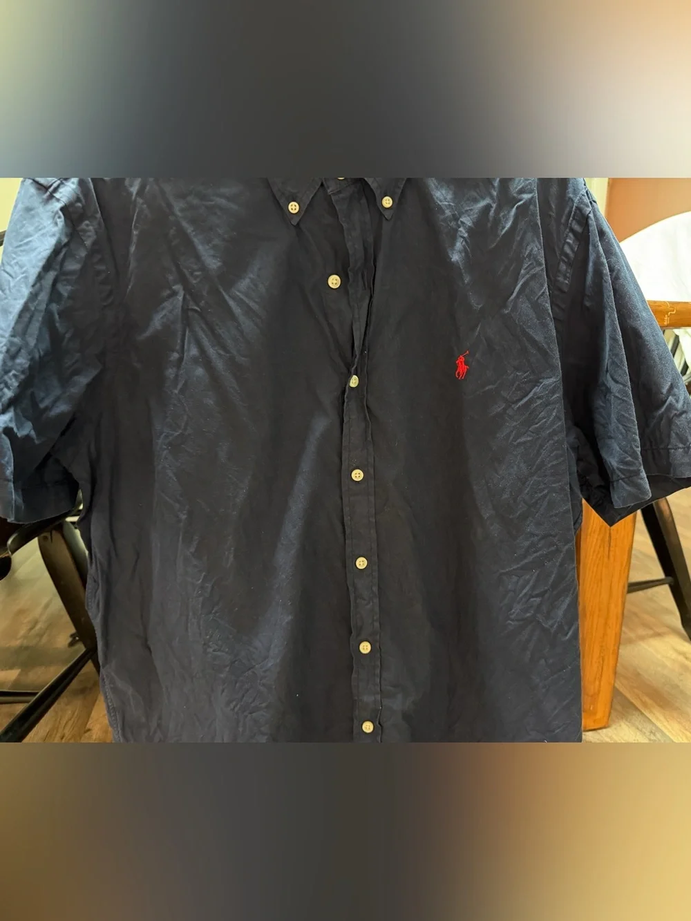 Ralph Lauren Navy Button-Up Shirt with Red Pony Logo